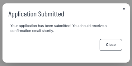 Screenshot of Application Submitted dialogs.